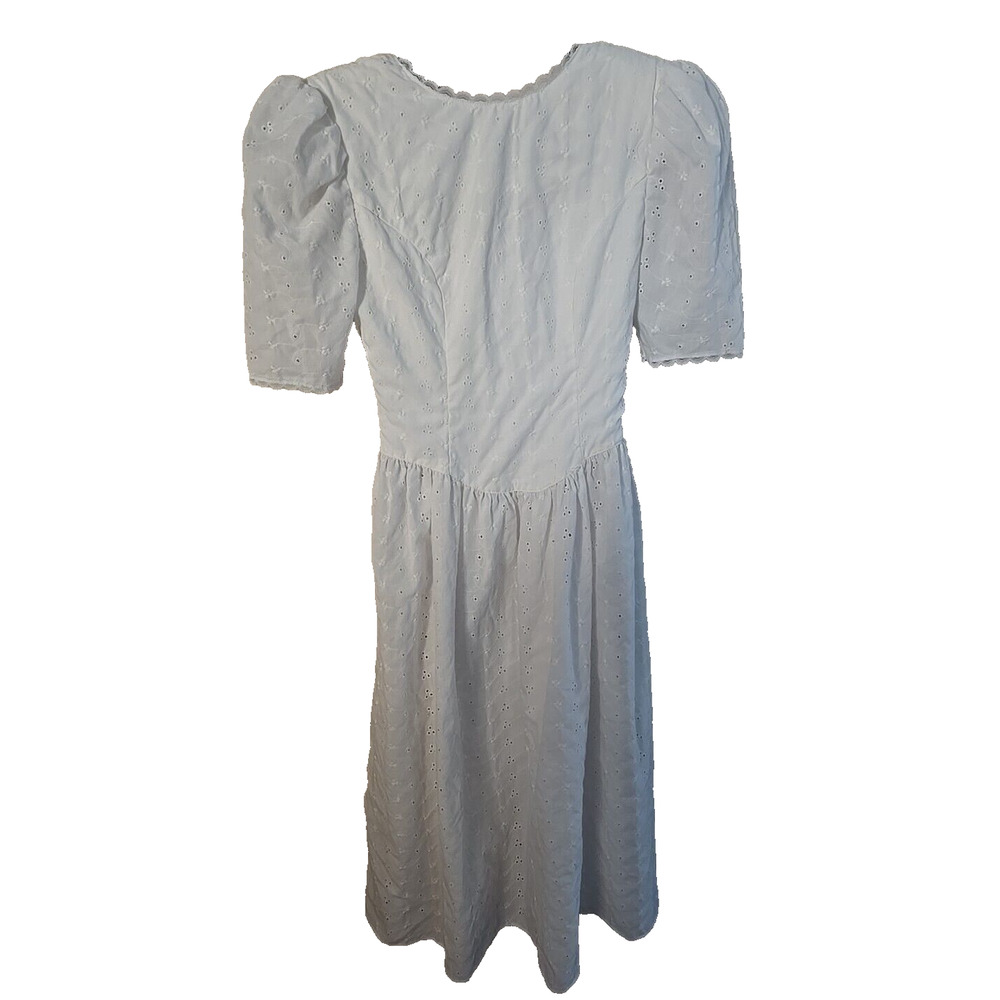 Jessica McClintock White Eyelet Gunne Sax Prairie‎ Puff Sleeve Dress Womans Sz 3
